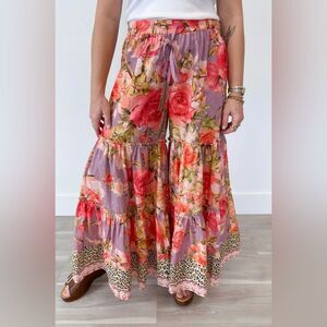 Aratta NWT Rosaline Floral Palazzo Pants with Leopard Accents Size S (fits to M)